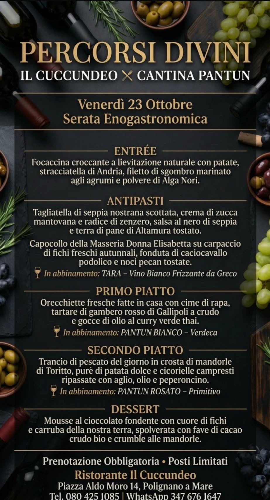 La locandina della serata con Cantina Pantun